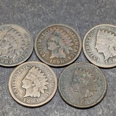 1883, 1890, 1891, 1893, & 1897 Indian Head Cents