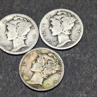 1926, 1935, & 1936 Mercury 90% Silver Dimes