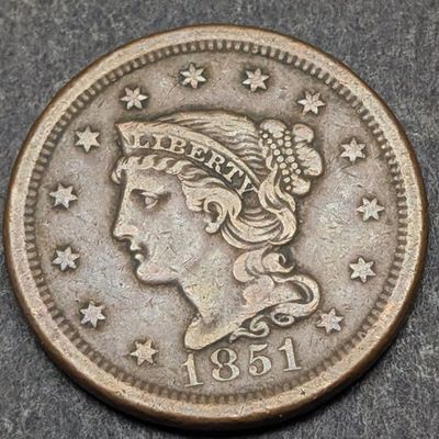 1851 Braided Hair Large Cent - Full Liberty