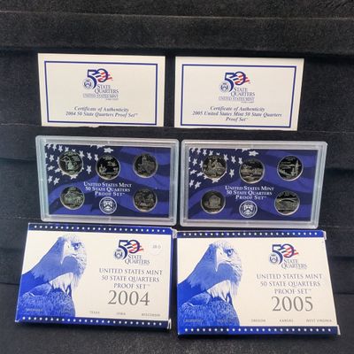 2004-S & 2005-S U.S. Mint State Quarter Proof Sets in OGP w/ COA