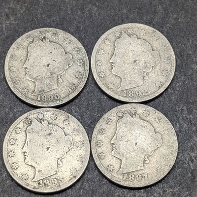 1890, 1892, 1893, & 1897 Liberty Head V Nickels