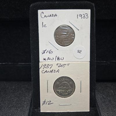 1933 Canada Small Cent & 1937 "Dot" Canada Nickel