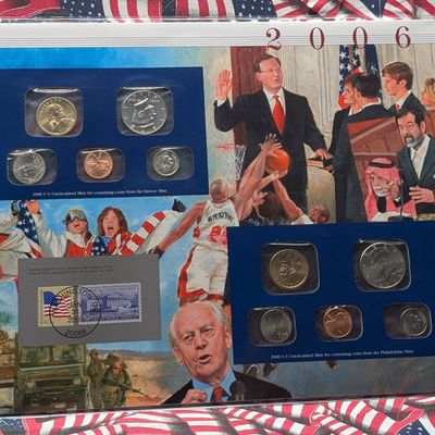 2006 P&D U.S. Mint Uncirculated Coin Sets With Stamps - No State Quarters