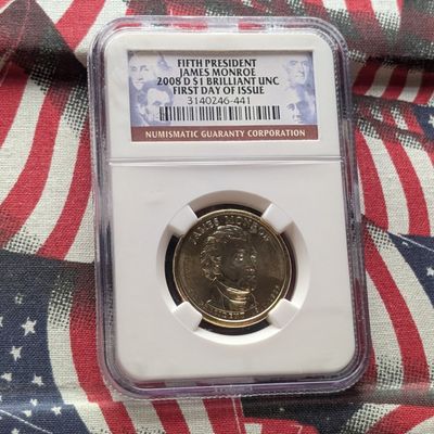 2008-D James Monroe Presidential Dollar NGC Brilliant Uncirculated - First Day of Issue