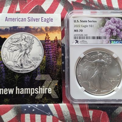 2022 American Silver Eagle 1 Troy Oz. .999 Silver NGC MS70 - U.S. State Series, New Hampshire #48 of 50