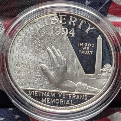 1994-P Vietnam War Veterans Memorial Proof 90% Silver Dollar, 26.73 Grams
