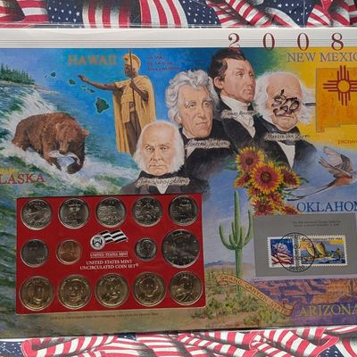 2008-D Only U.S. Mint Uncirculated Coin Set W/ State Quarters & Stamps