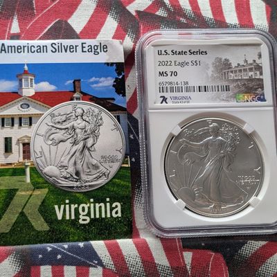 2022 American Silver Eagle 1 Troy Oz. .999 Silver NGC MS70 - U.S. State Series, Virginia #43 of 50