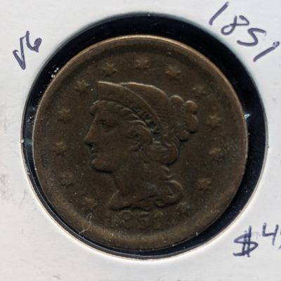 1851 Braided Hair Liberty Head Large Cent - 175 Years Old!