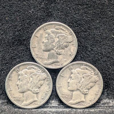 1944 P, D, & S Mercury 90% Silver Dimes - Complete Year Set!