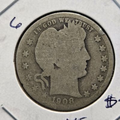 1908-O Barber 90% Silver Quarter - 118 Years Old!