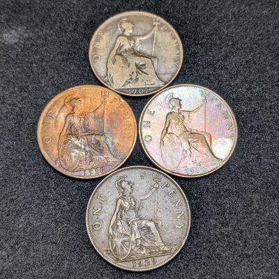 1900, 1907, 1916, & 1929 Great Britain Large Pennies