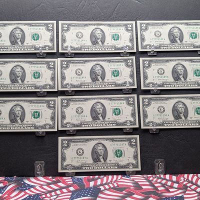 (10) 2017 A Series $2 Bills W/ Consecutive Serial Numbers - LUCKY SEVENS