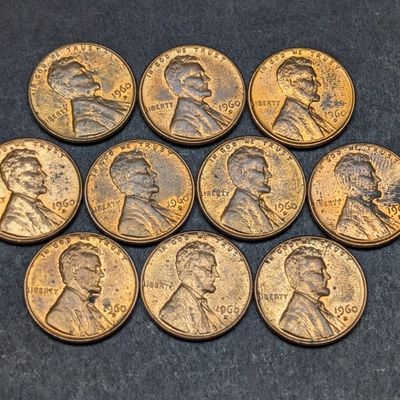 (10) 1960-D Lincoln Memorial Cents - RED