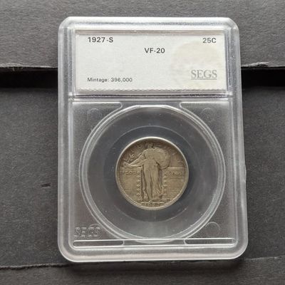 1927-S Standing Liberty 90% Silver Quarter SEGS VF-20