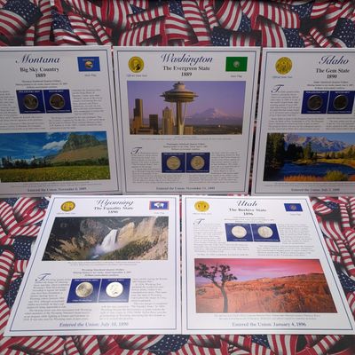 (5) 2007 P&D Uncirculated State Quarter Sets with Stamps in Binder Display Sheets