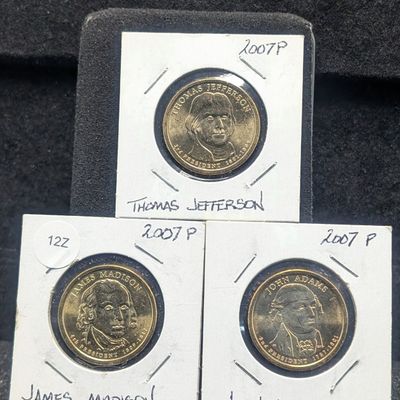 2007-P James Madison, 2007-P John Adams, & 2007-P Thomas Jefferson Presidential Dollars