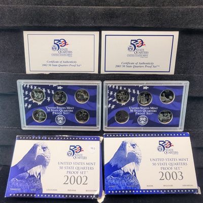 2002-S & 2003-S U.S. Mint State Quarter Proof Sets in OGP w/ COA