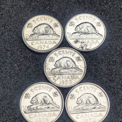 1970, 1972, 1973, 1974, 1977 (High 7) Canada Five Cents