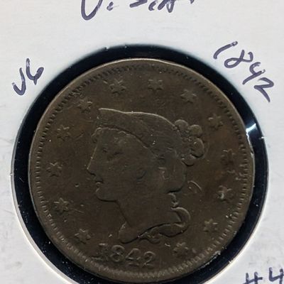 1842 Braided Hair Liberty Head Large Cent -  184 Years Old!