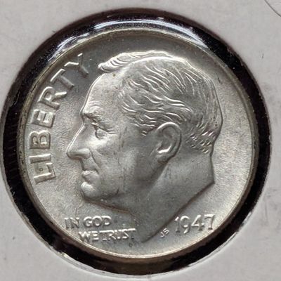 1947 Roosevelt 90% Silver Dime - Full Bands