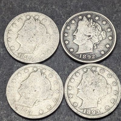 1890, 1892, & (2) 1893 Liberty Head V Nickels