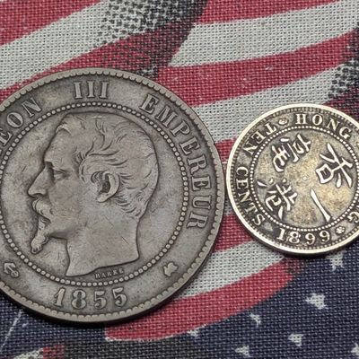 1899 Asia 10 Cents 80% Silver 2.7g & 1855-K France 10 Centimes