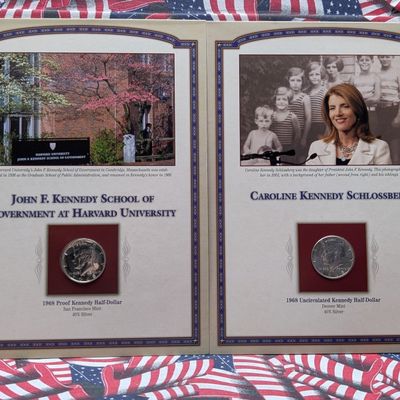 1968-S PROOF & 1968-D UNC Kennedy 40% Silver Half Dollars in Info Display Cards