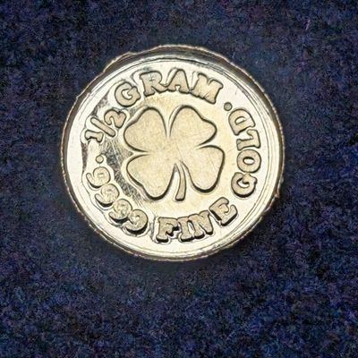 1/2 Gram .9999 FINE GOLD Lucky 4-Leaf Clover Designed Miniature Round