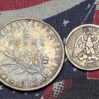 1889-ZsZ Mexico 5 Centavos .9027 Silver 1.3537g  & 1915 France 1 Franc 83.5% Silver 5g