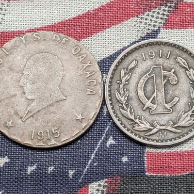 1915 Mexico State of Oaxaca 5 Centavos & 1911 Mexico 1 Centavo