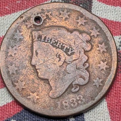 1833 Coronet Head Large Cent (Holed)