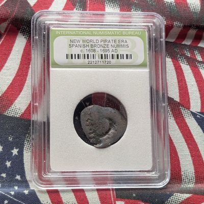 c. 1608-1695 AD New World Pirate Era Spanish Bronze Nummis Coin - Slabbed International Numismatic Bureau