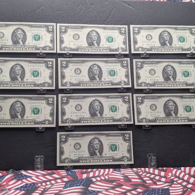 (10) 2017 A Series $2 Notes w/ Sequential Serial #'s  - UNC