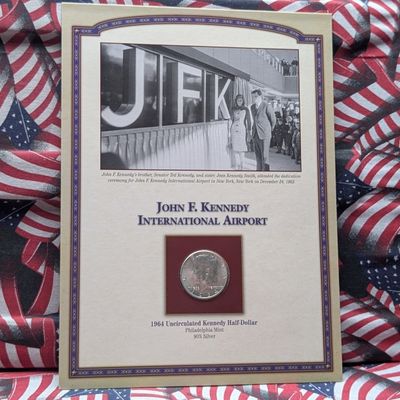 1964 UNC Kennedy 90% Silver Half Dollar in Info Display Card