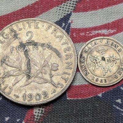 1905 Asia 5 Cents 80% Silver 1.3577g & 1902 France 2 Francs 83.5% Silver 10g