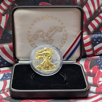 Gold & Platinum (LAYERED) 2001 American Silver Eagle 1 Troy Oz. .999 Silver in Display Box