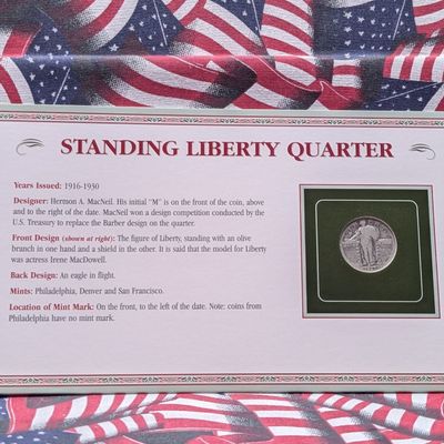 1927 Standing Liberty 90% Silver Quarter in Eagle in Flight Display Card w/ Commem Stamp