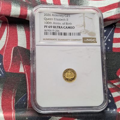 2026 Alderney 5 British Pounds Queen Elizabeth II 100th Anniv. Of Birth 1/2 Gram .9999 GOLD Coin NGC PF 69 Ultra Cameo