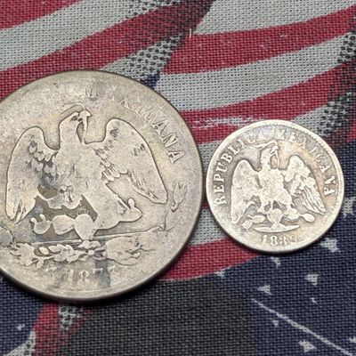 1885-ZsS Mexico 10 Centavos 90.3% Silver 2.707g & 1873 Mexico 50 Centavos 90.3% Silver 13.536g