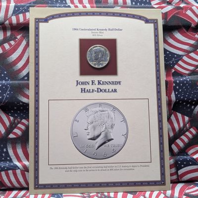 1964-D UNC Kennedy 90% Silver Half Dollar in Info Display Card