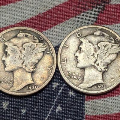 1930 & 1931 Mercury 90% Silver Dimes