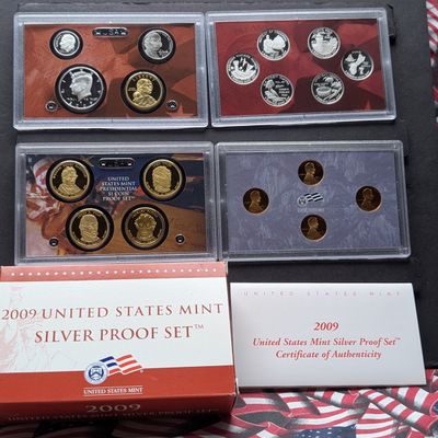 2009-S U.S. Mint Silver Proof Set with Presidential Dollars, Sacagawea Dollar, Territorial Quarters & Bicentennial Lincoln Cents in...