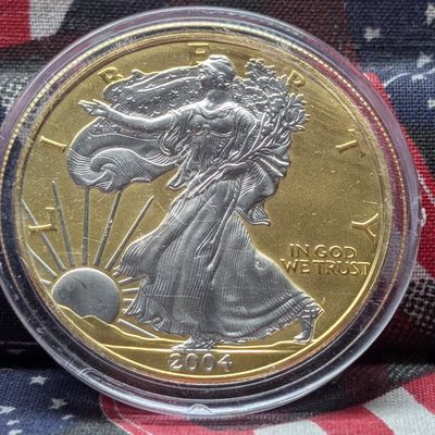 Gold (LAYERED) 2004 American Silver Eagle 1 Troy Oz. .999 Silver