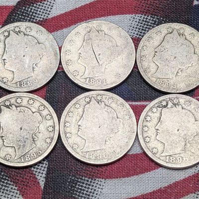 1889, 1891, 1893, 1895, & (2) 1896 Liberty Head V-Nickels