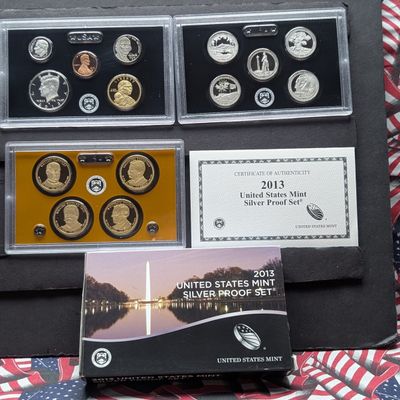 2013-S U.S. Mint Silver Proof Set with Presidential Dollars, Sacagawea Dollar and ATB Quarters in OGP w/ COA - Includes (7) 90% Silver Coins