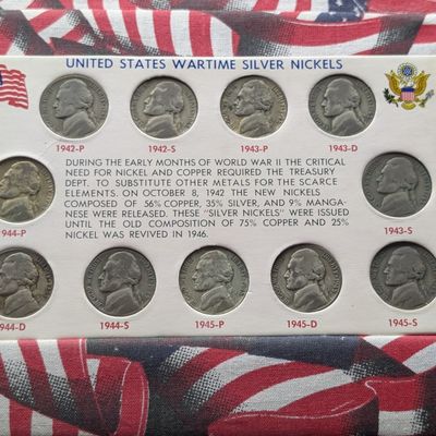 United States Wartime 35% Silver Jefferson Nickel Collection in Display, 11 Coins Total