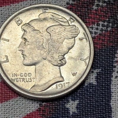 1917-D Mercury 90% Silver Dime - Rev. Mark