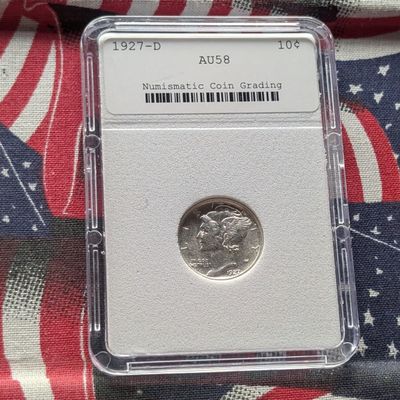 1927-D Mercury 90% Silver Dime - NCG Cert. AU58 - (NOT NGC)