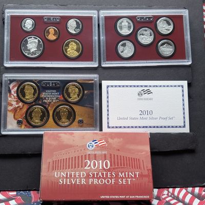 2010-S U.S. Mint Silver Proof Set with Presidential Dollars, Sacagawea Dollar & ATB Quarters In OGP w/ COA - Includes (7) 90% Silver...